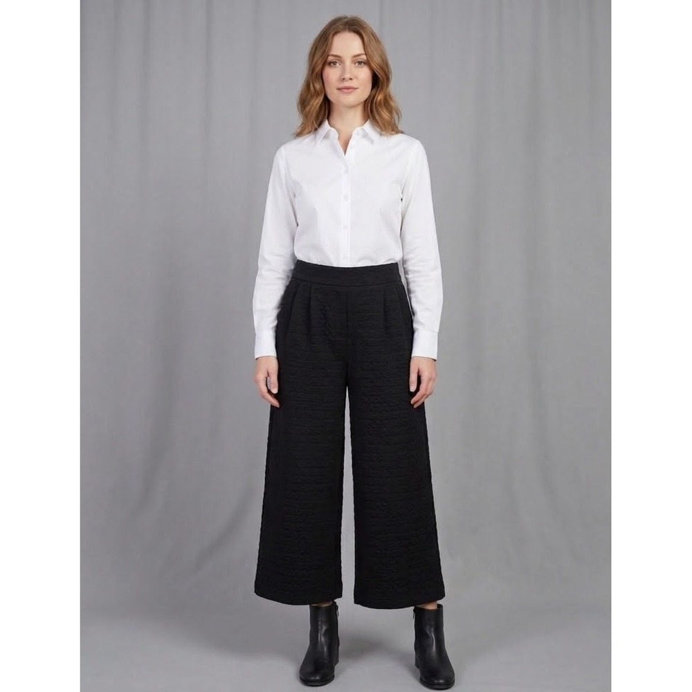Umgee Textured Wide Leg Cropped Pants Women Large Black Excellent